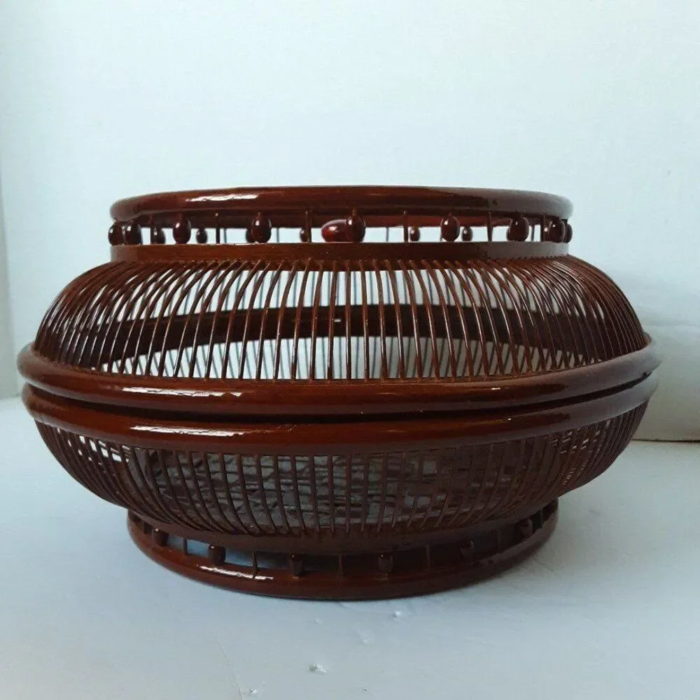 Vintage RARE Asian Brown Basket Food Storage 10in